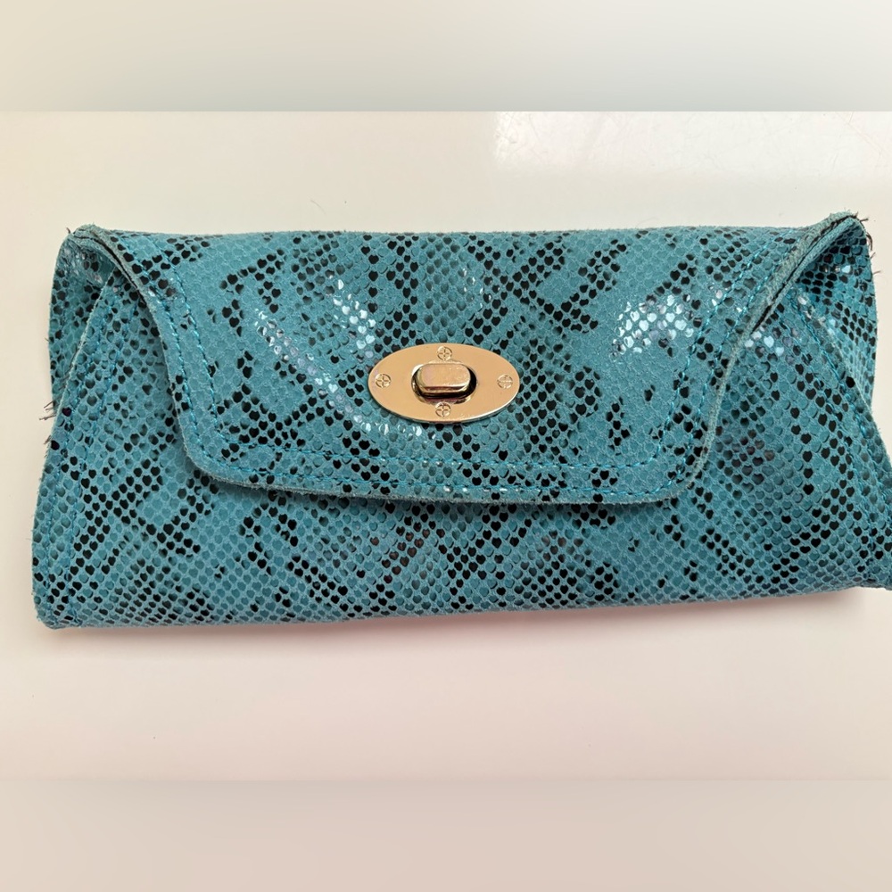 Turquoise Python Or Snakeskin Patterned Leather C… - image 1